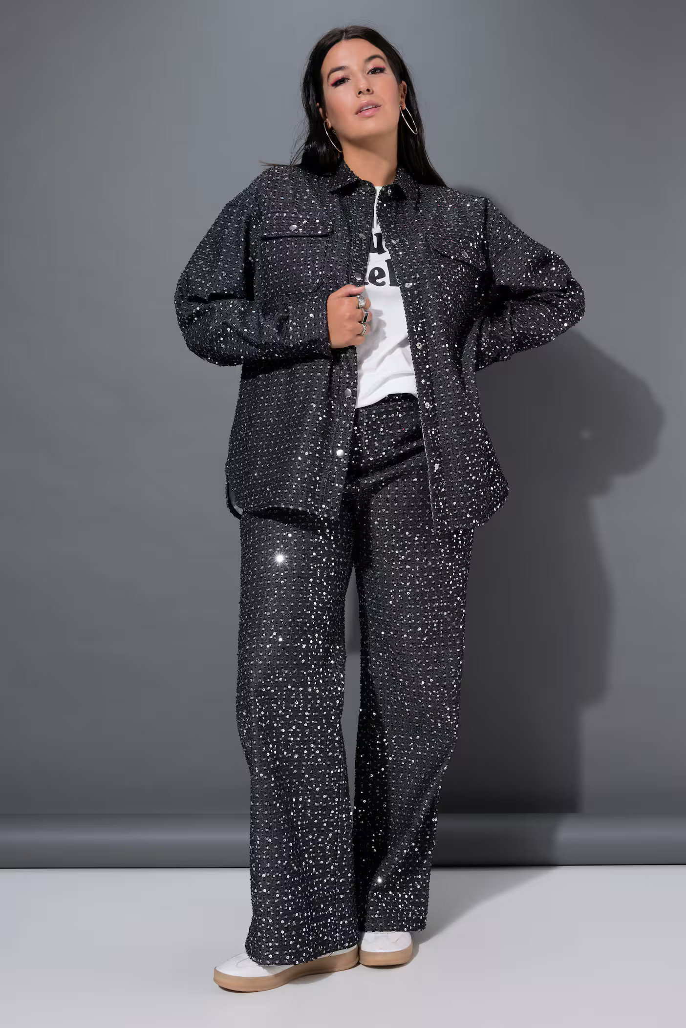 Hemd, oversized, Pailletten, Jeanslook | Ulla Popken DE