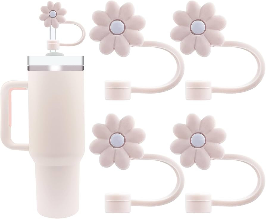 4 PCS Silicone Straw Covers Cap Compatible with Stanley 30&40 Oz Cup, 10mm Cute Flower Straw Topp... | Amazon (US)