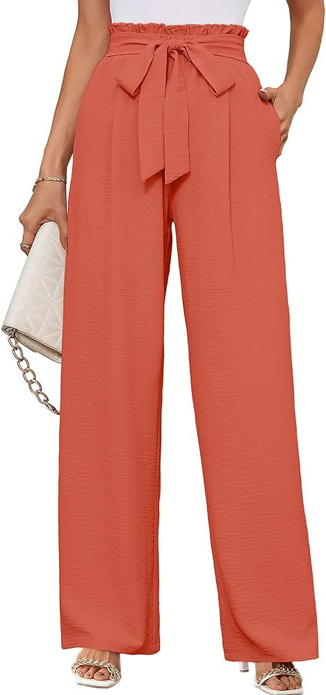 KORSIS Women's Wide Leg Lounge Pants Lightweight High Waisted Loose Work Elastic Trousers with Po... | Amazon (US)