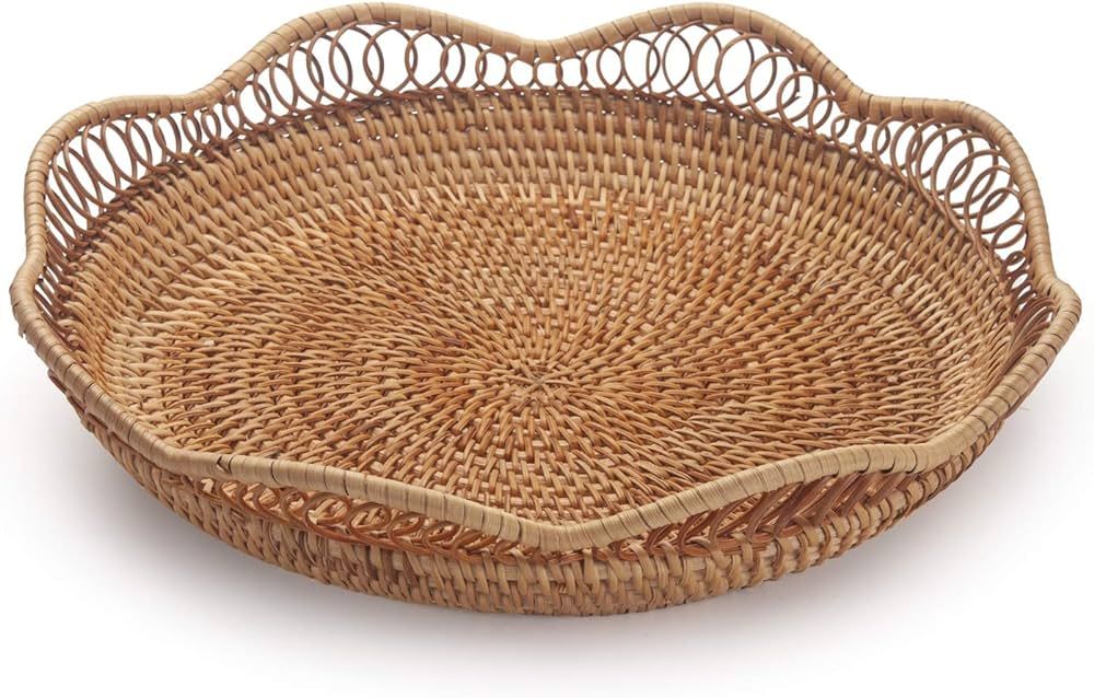 Rattan Fruit Basket for Serving Woven Bread Tray for Cake Kitchen Counter Table Natural (11.8inch... | Amazon (US)