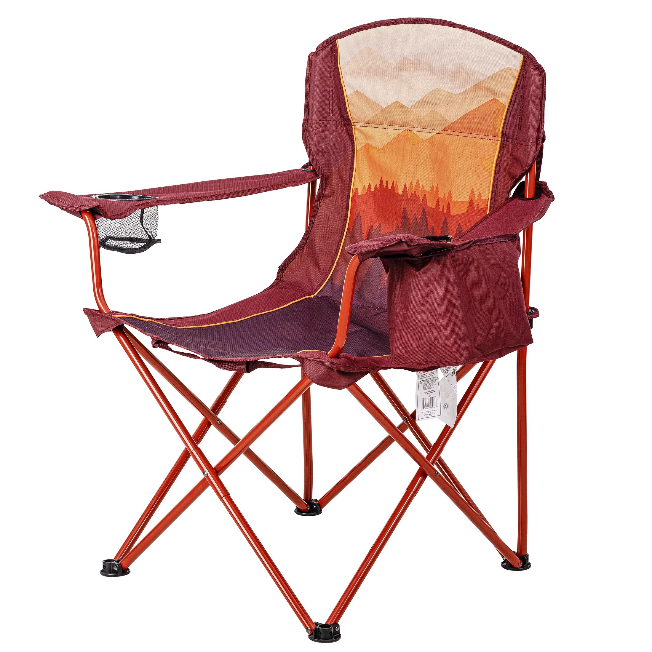 Ozark Trail Oversized Camp Chair with Cooler, Ombre Mountains Design, Red and Orange | Walmart (US)