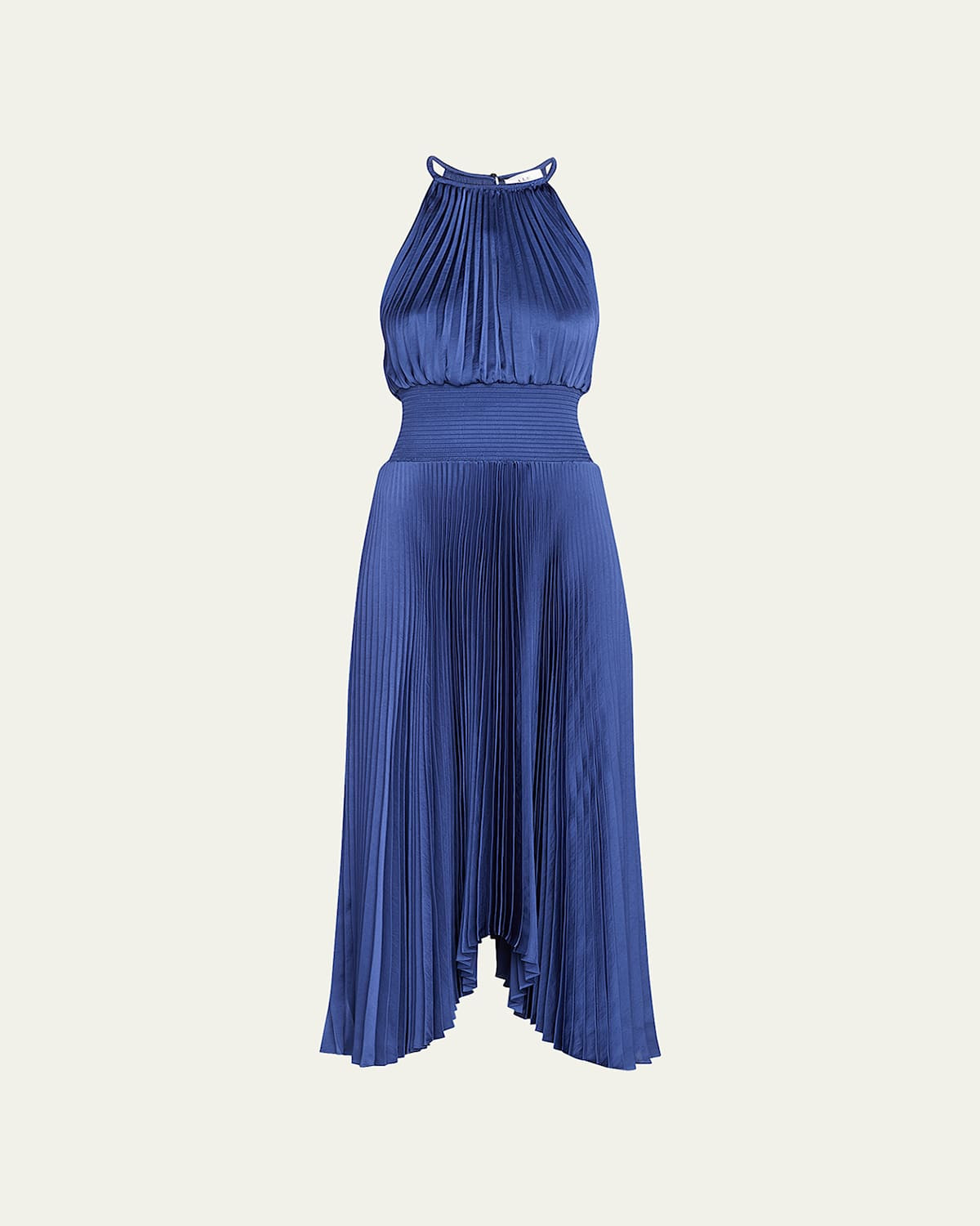 Renzo II Satin Pleated High-Neck Midi Dress | Bergdorf Goodman