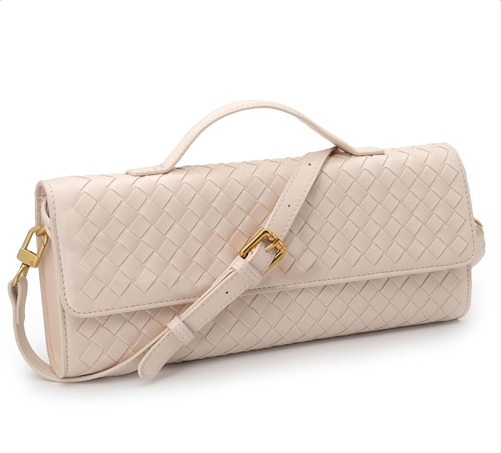 Woven Clutch Purse Ladies Top Handle Handbag Leather Crossbody Shoulder Bag with Detachable Strap | Amazon (US)