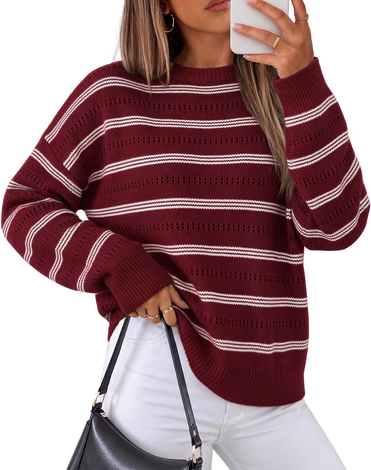 ZESICA Women's 2026 Casual Long Sleeve Striped Pullover Sweaters | Amazon (US)