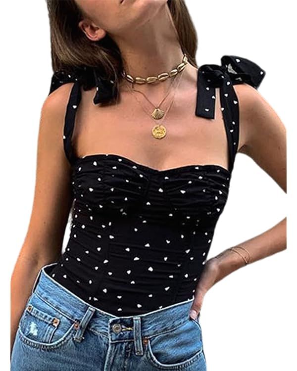 Women Print Knit Crop Tops Scoop Neck Tank Top Sleeveless Graphic Tee | Amazon (US)