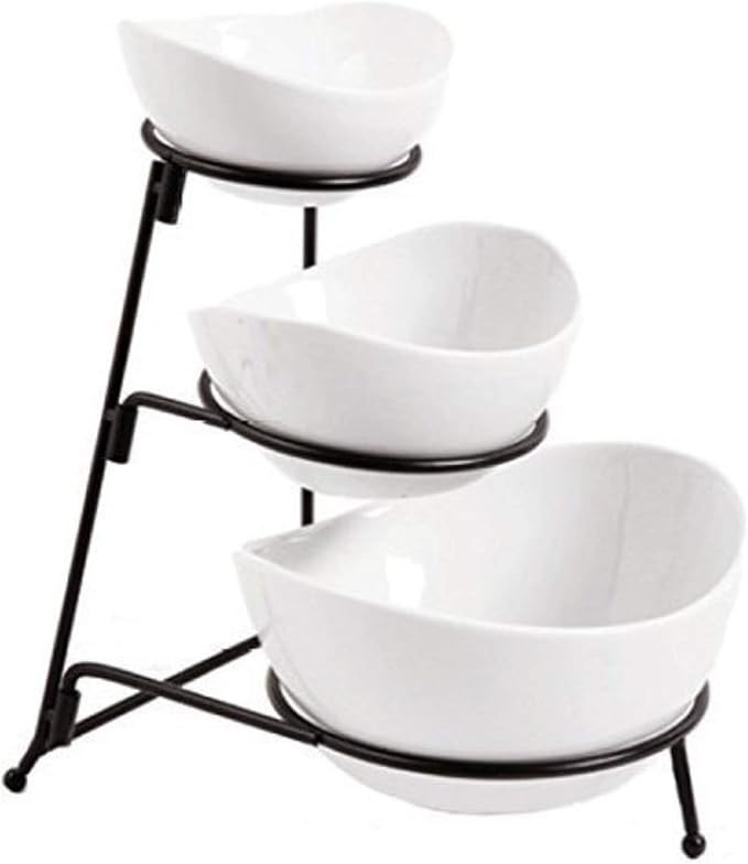 Partito Bella 3 Tier White Oval Bowl Set with Collapsible Thicker Metal Rack - Perfect Display fo... | Amazon (US)