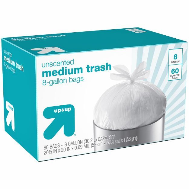 Medium Unscented Flap-Tie Trash Bags - 8 Gallon - 60ct - up & up™ | Target