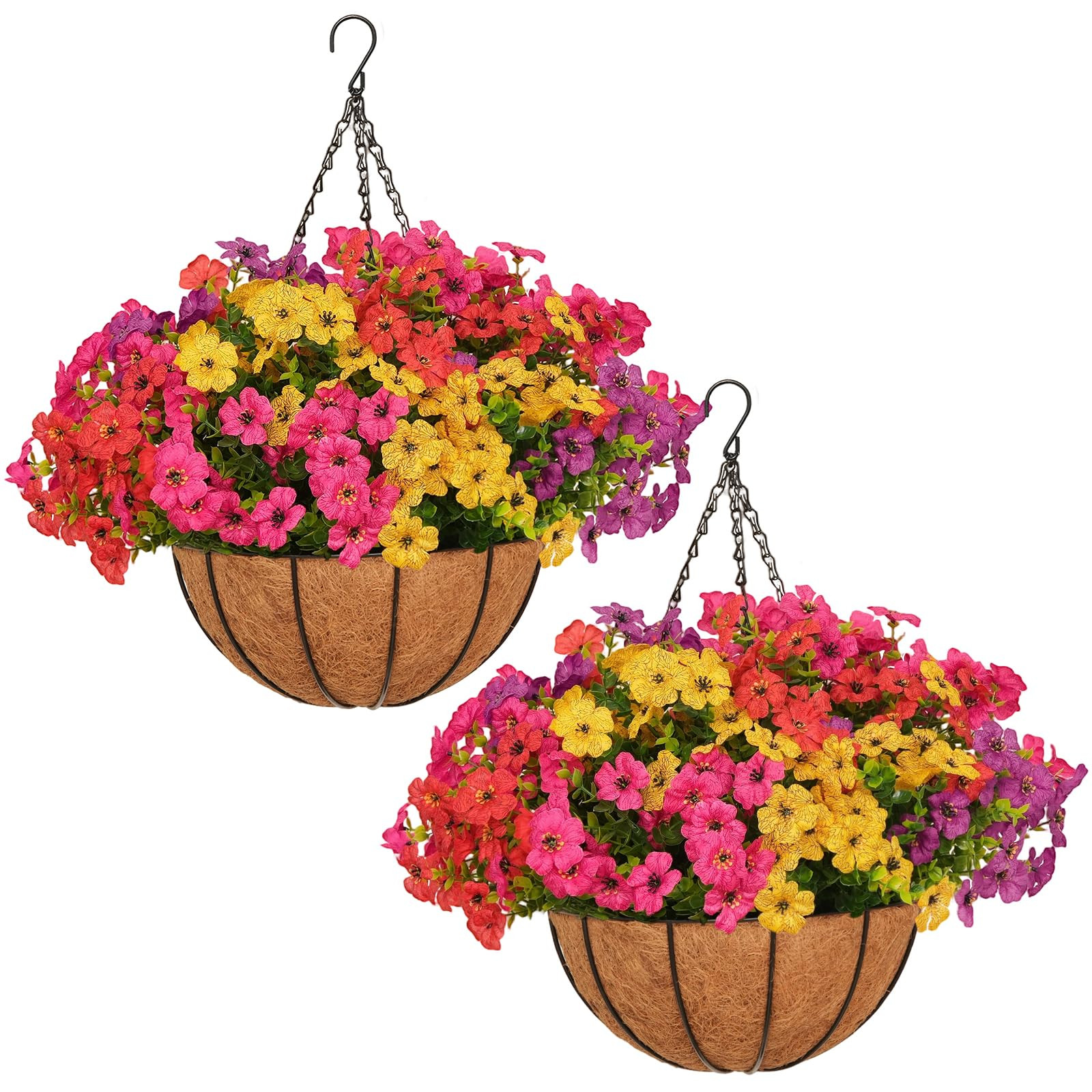 2 Set Artificial Hanging Flowers with Basket for Outdoor Spring Summer Decor - 24 Pcs Realistic U... | Amazon (US)