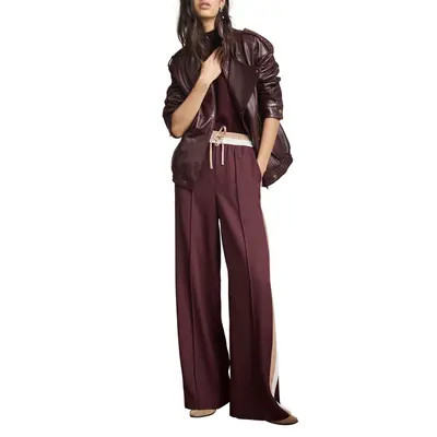 MINT VELVET Side Stripe Tie Waist Wide Leg Trousers in Burgundy at Nordstrom, Size Small | Nordstrom