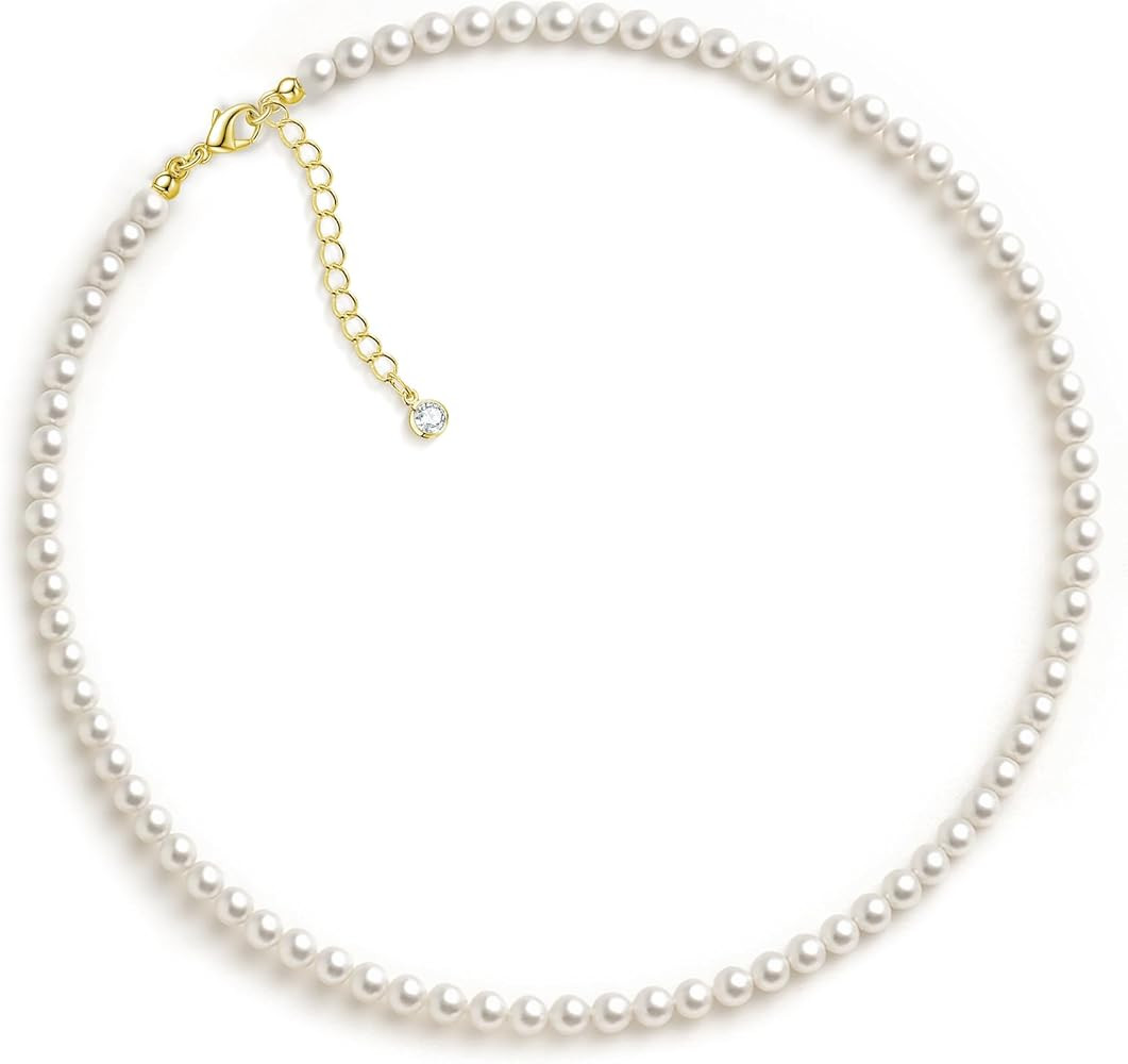 Zeffy Pearl Necklace 4MM/6MM/8MM Dainty Round Imitation Pearl Choker Necklace Wedding Pearl Neckl... | Amazon (US)