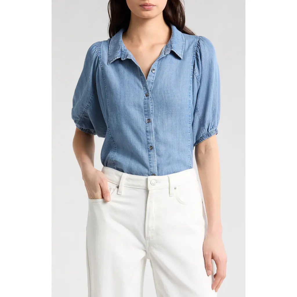Splendid Violet Puff Sleeve Denim Shirt in Indigo at Nordstrom Rack, Size Small | Nordstrom Rack