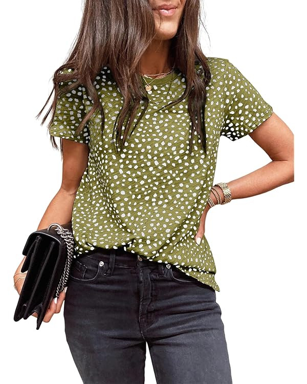 EVALESS Womens Casual Polka Dot Tops Crewneck Short Sleeve T Shirts Fashion 2024 Spring Summer Lo... | Amazon (US)