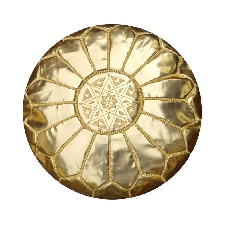 Gold Leather Moroccan Pouf | Chairish