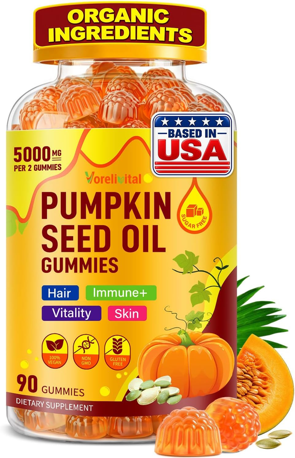 Pumpkin Seed Oil 90Ct Gummies for Hair Growth with Saw Palmetto | Amazon (US)