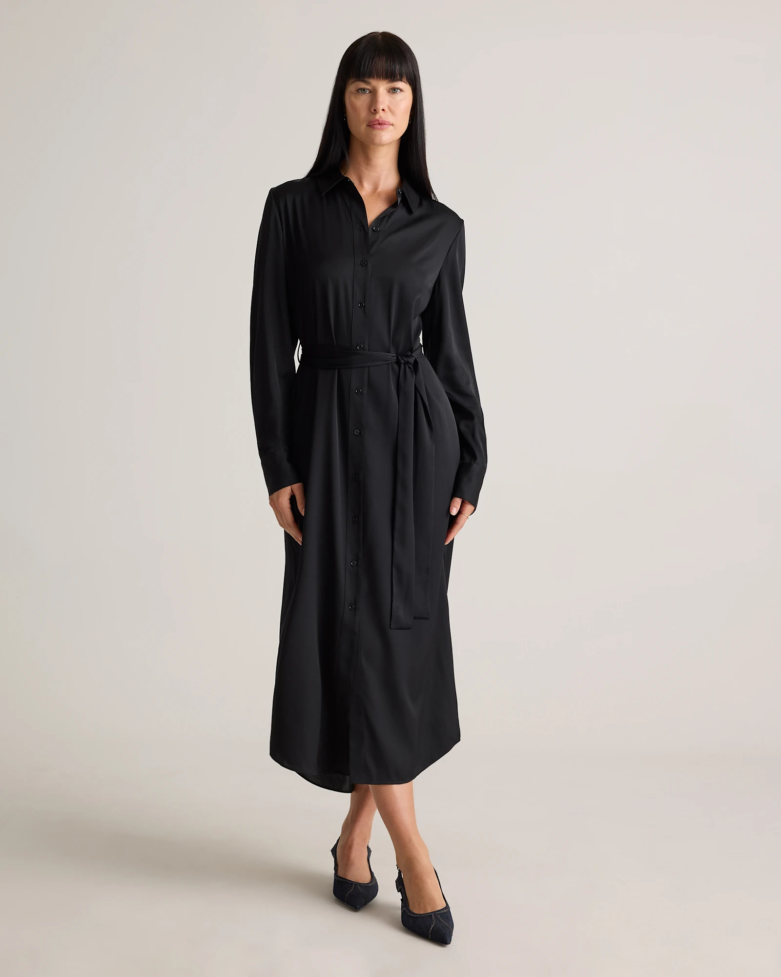 Washable Stretch Silk Maxi Shirt Dress | Quince