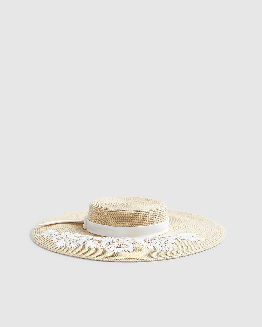 Beige Premium Amayah Embroidered Boater Hat | River Island UK & IE