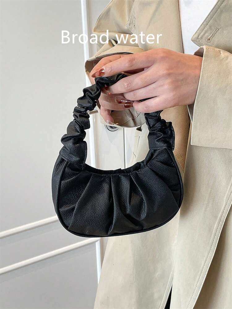 Mini Solid Color Pleated Handbag, Women Solid Color Cloud & Crescent Shaped Handbag | SHEIN