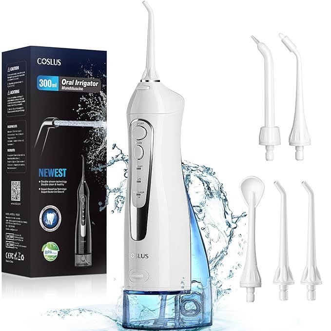COSLUS Water Dental Flosser Teeth Pick: Portable Cordless Oral Irrigator 300ML Rechargeable Trave... | Amazon (US)