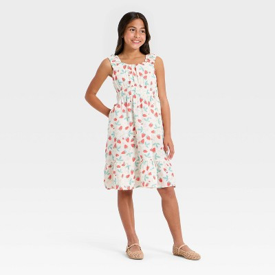 Girls' Woven Strawberry Midi A-Line Dress - Cat & Jack™ Cream XS | Target