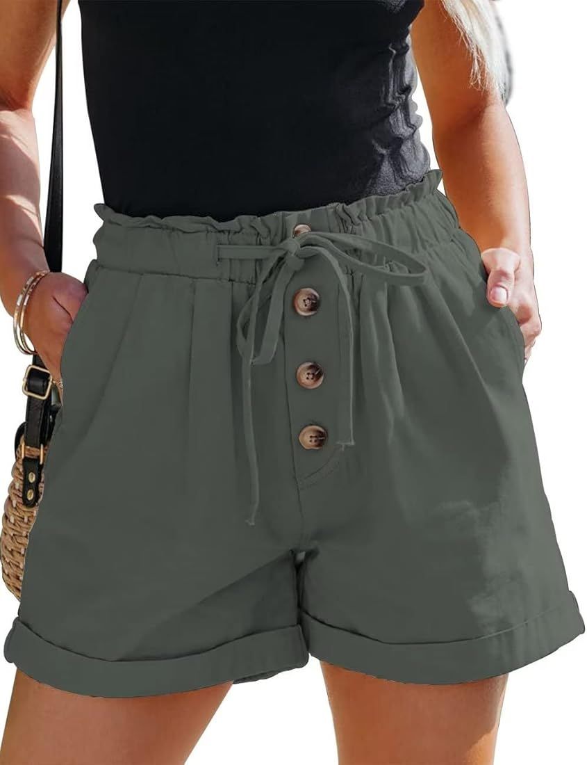 QACOHU 2023 Womens Summer Shorts Casual Comfy Drawstring Elastic Waist Shorts with Pockets Beach ... | Amazon (US)