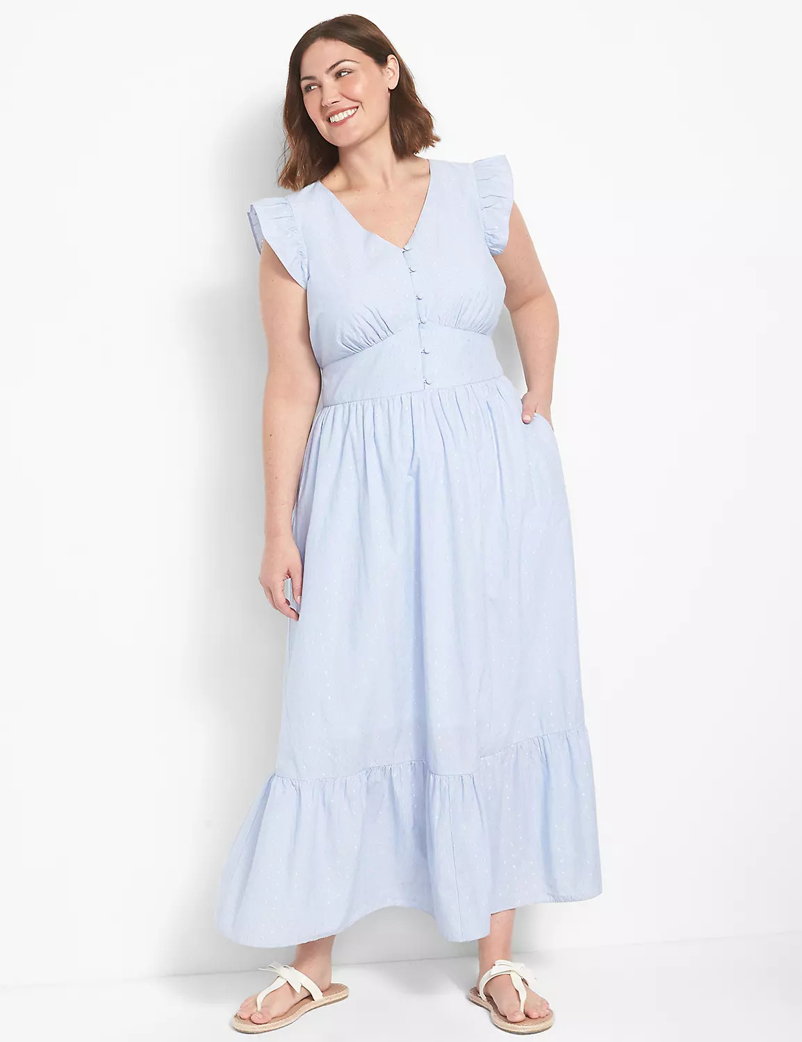 Cap Flutter-Sleeve Flounce-Hem Maxi Dress | LaneBryant | Lane Bryant (US)