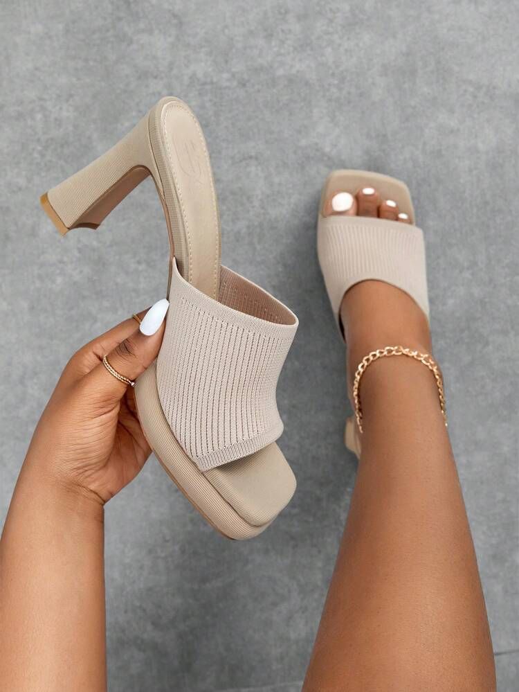 CUCCOO Trending Women Minimalist Chunky Heeled Mule Sandals, Elegant Summer Heeled Sandals | SHEIN