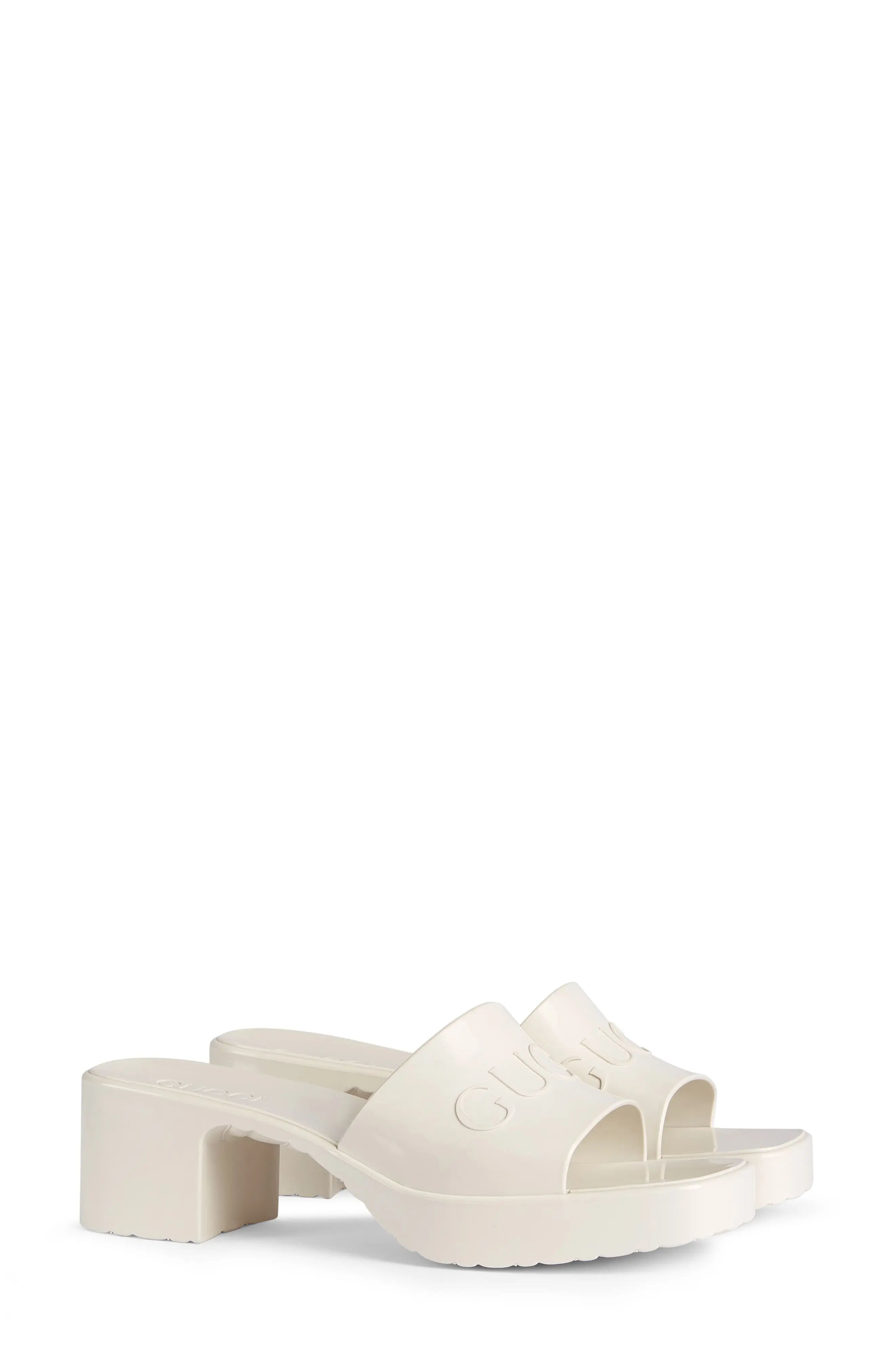 Women's Gucci Rubber Logo Platform Slide Sandal, Size 10US - White | Nordstrom