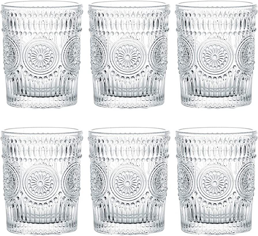 Kingrol 6 Pack 9.5 oz Romantic Water Glasses, Premium Drinking Glasses Tumblers, Vintage Glasswar... | Amazon (US)