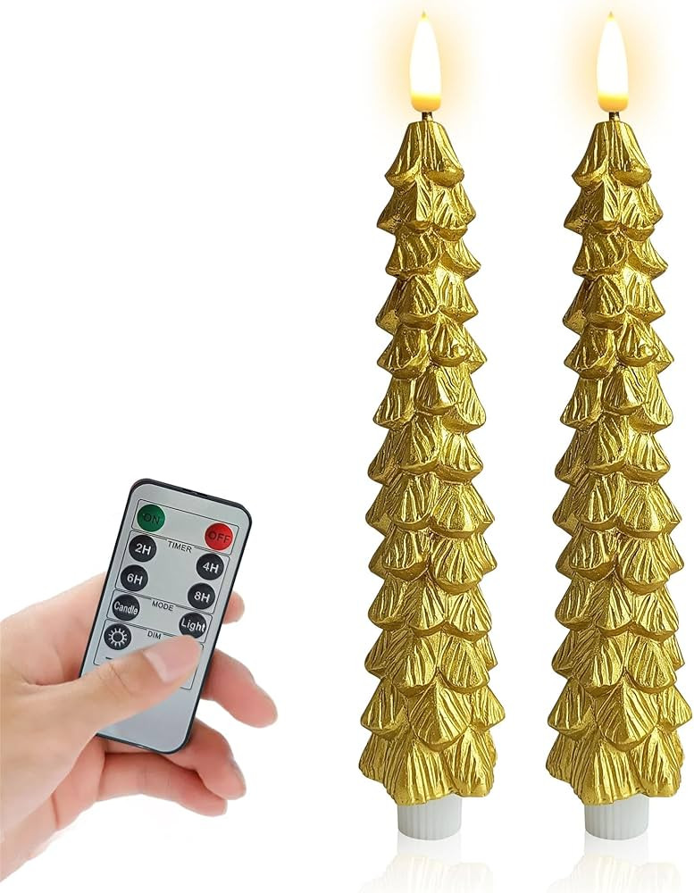Christmas Tree Flameless Taper Candles -10inches Timer Flickering Remote Candlesticks Battery Ope... | Amazon (US)