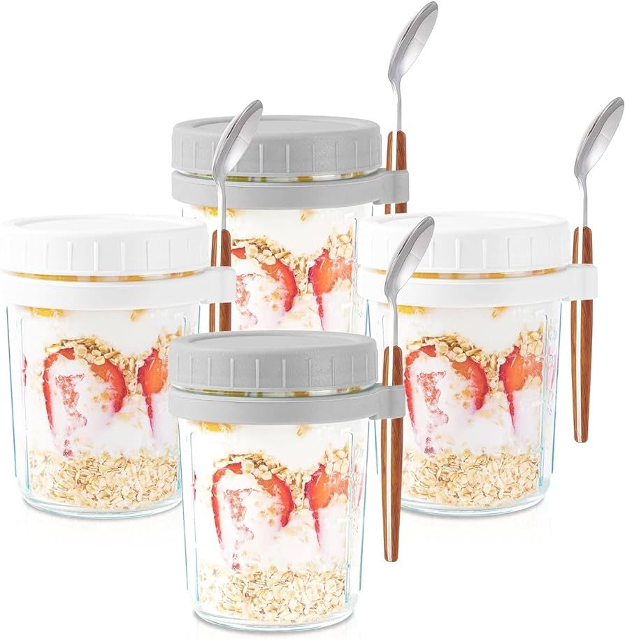 Overnight Oats Containers with lids and Spoons: 16 oz Mason Jars for Overnight Oats - 4 Pack Glas... | Amazon (US)