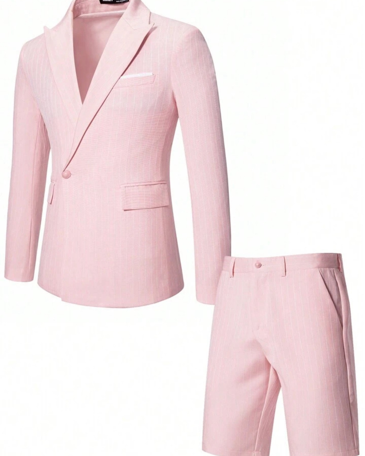 Men’s short suit set in baby pink. Giving Barbie vibes in this color and I love it! Set is only $37 and included the jacket and shorts. 

#LTKMens #LTKWorkwear #LTKTravel