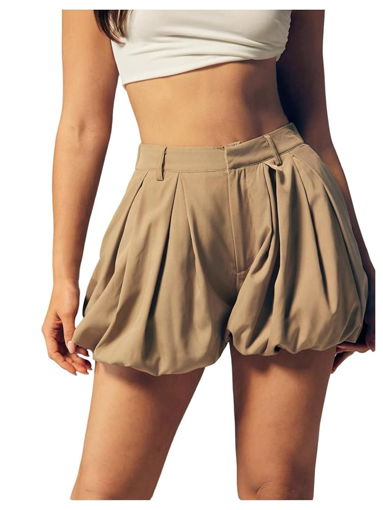 Women's Bubble Shorts Ruffle High Waisted Bloomers Balloon Puffy Hem Mini Shorts with Skirts | Amazon (US)