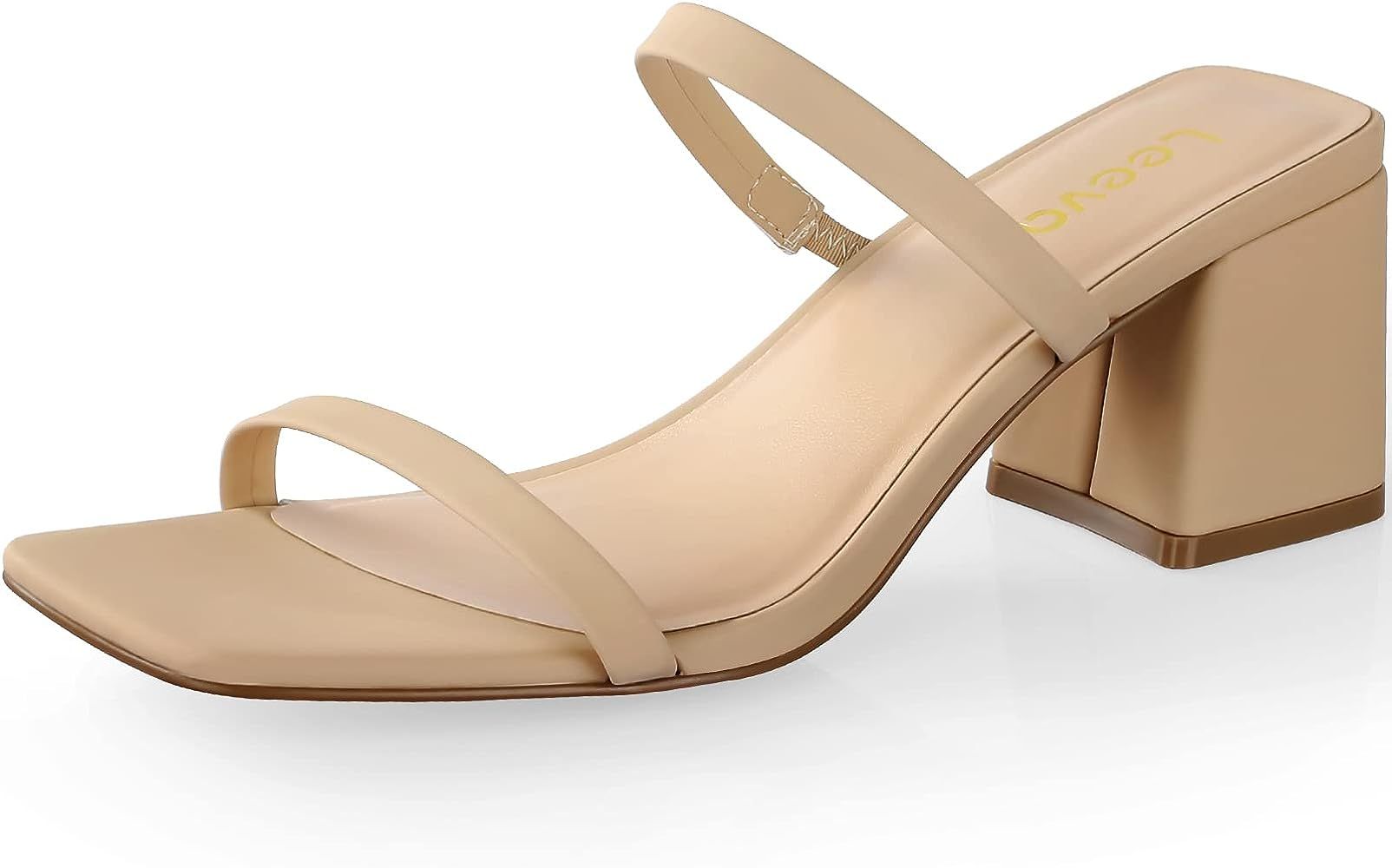 Square Toe Heeled Sandals for Women - Women's Low Block Heels Sandals - 2.25IN Open Toe Ankle Str... | Amazon (US)