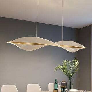 47.24 in. Modern 1-Light Gold 40-Watt Wave-Shaped Integrated LED Pendant Light Acrylic Linear Chandeliers | The Home Depot
