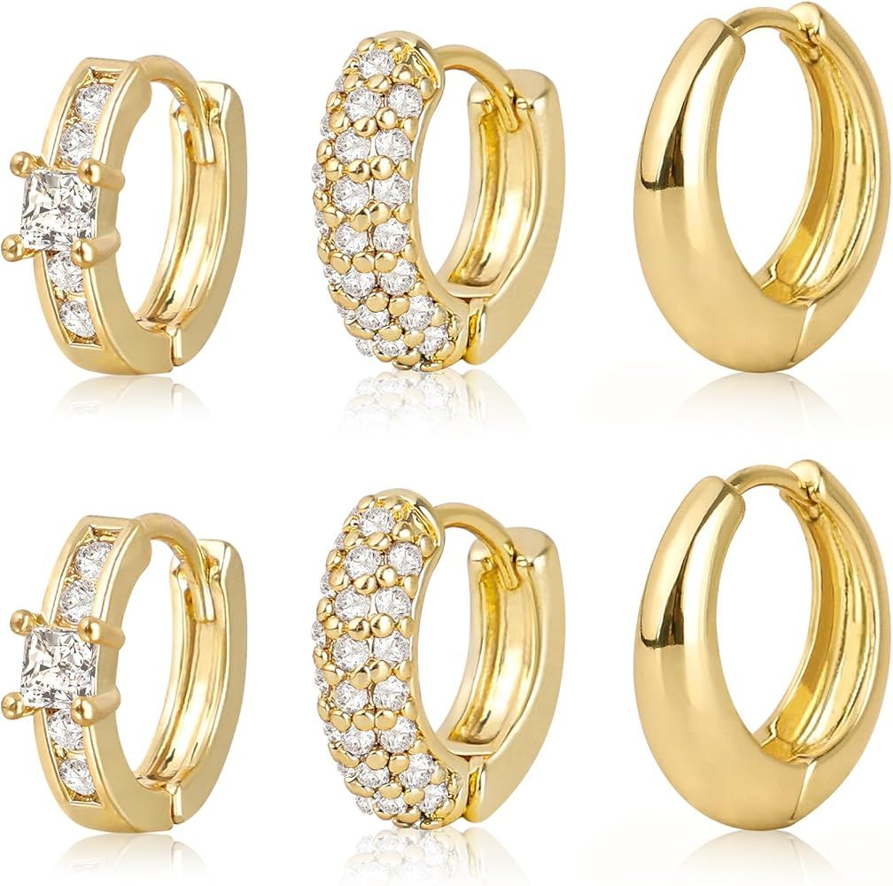 Gold Hoop Earrings for Women, 14K Gold Plated Chunky Hoop Earrings Set Lightweight Hypoallergenic... | Amazon (US)