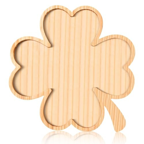 FOBSME St. Patrick's Day Wooden Serving Tray Four-Leaf Clover Pine Wood Platter Shamrock Shape Wood Charcuterie Board Wood Cheese Snack Dish Plate for Irish Holiday Presents,14.09x14.09x0.59 | Amazon (US)