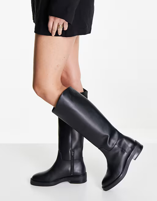 & Other Stories leather knee high riding flat boots in black | ASOS (Global)