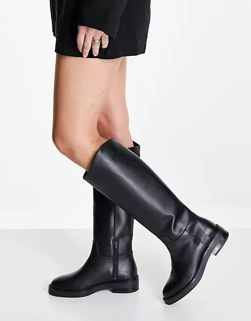 & Other Stories leather knee high riding flat boots in black | ASOS (Global)