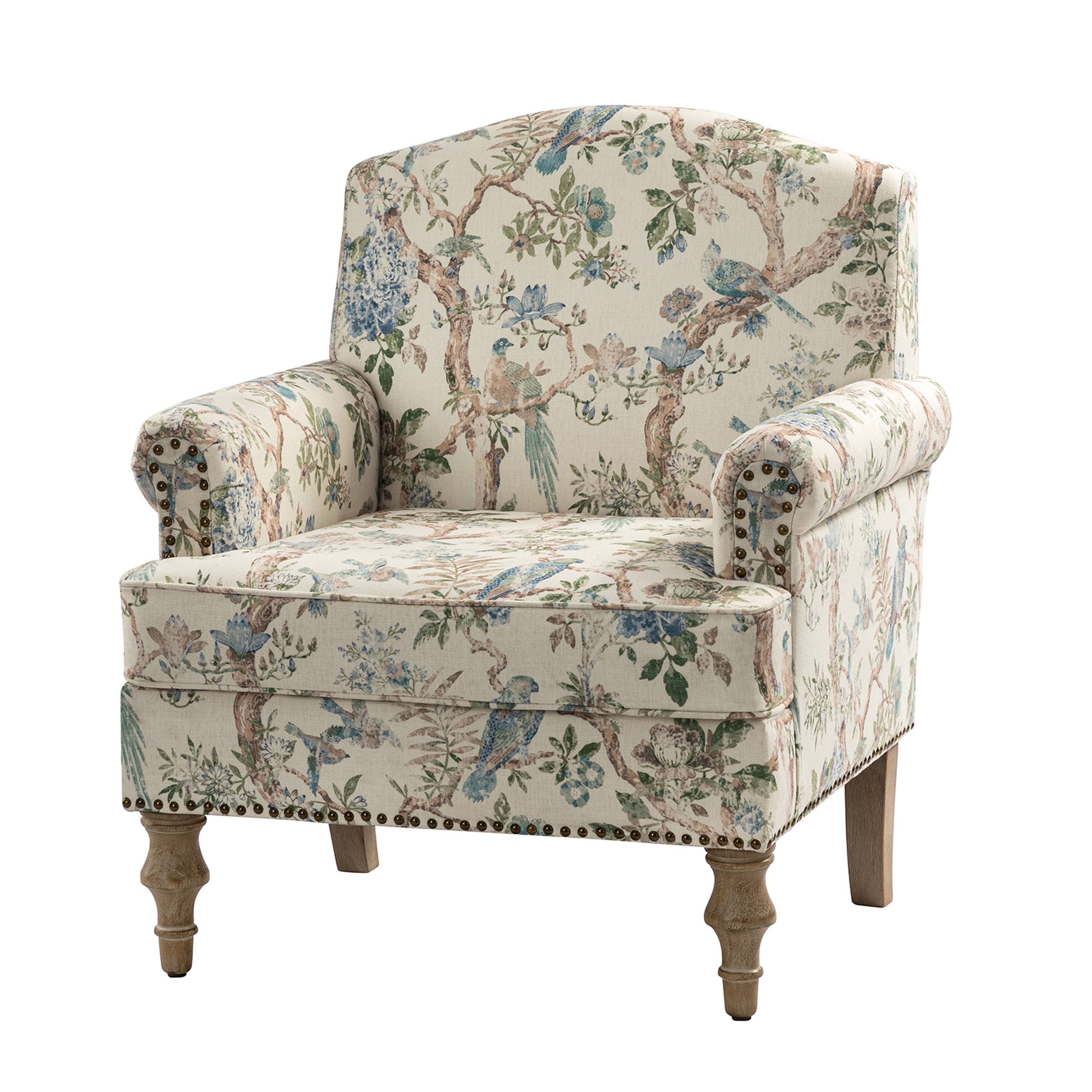 Nina Botanical Bird Print Roll Arm Upholstered Chair | World Market