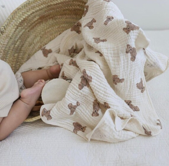 Teddy Bear Muslin Swaddle Blanket Receiving Blanket for - Etsy | Etsy (US)