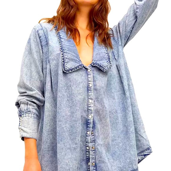 Free People Charlie Denim Button Down Shirt | Poshmark