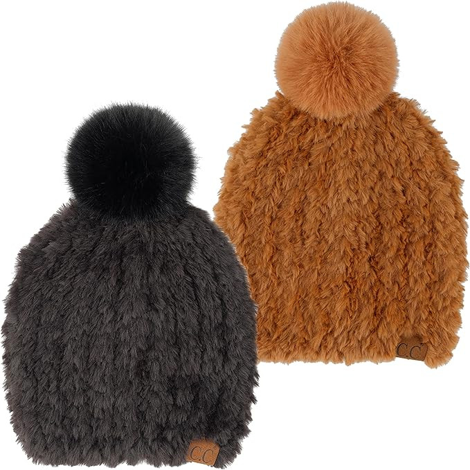 Funky Junque Women's Cozy Knitted Beanie with Luxurious Faux Fur Pom - Stylish Winter Warmth | Amazon (US)