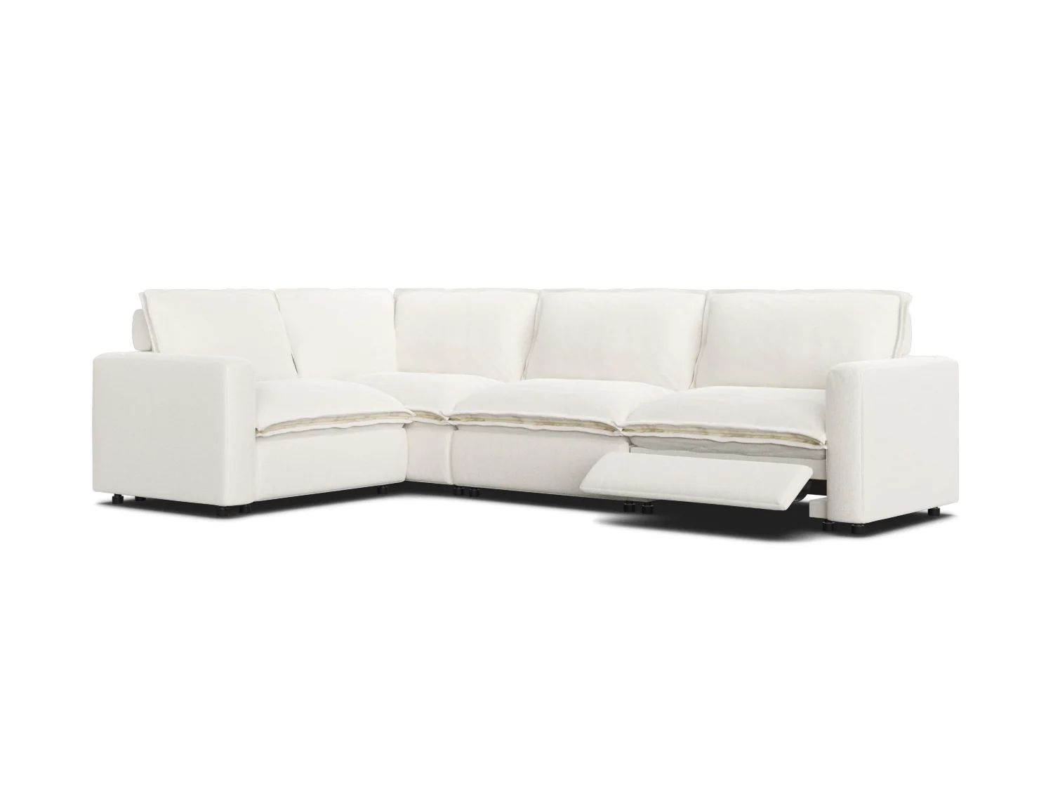 White linen 4 seat modular sectional couch with a recliner | Homebody | Homebody
