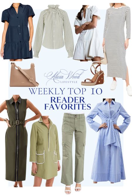 Weekly best sellers 
Top 10 reader favorites 
Fall style staples
Karen Millen shirtdress 
Army green midi dress
Tuckernuck Army green Mini dress
Valentino Roman Stud espadrille wedges 
Best travel dress
Tuckernuck Navy and white stripe tshirt dress
Cuyana tan tote crossbody
Brochu Walker navy Havana mini shirtdress 
Brochu Walker white  Havana mini shirtdress 
Cargo pants 
Sage and Ivory Veronica Beard blouse


#LTKFind #LTKSeasonal #LTKover40