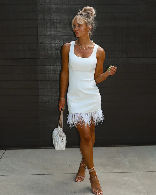 Maspeth Feather Trim Mini Dress - White | VICI