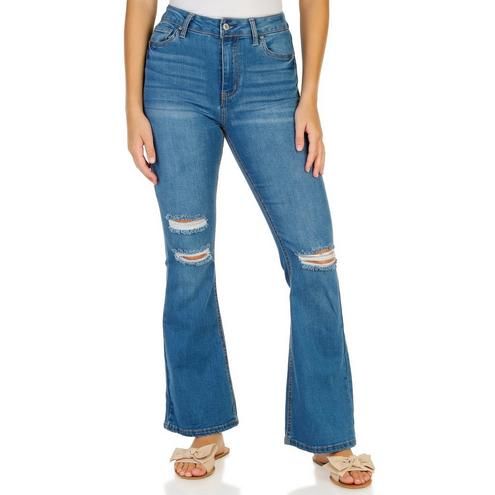 Juniors Distressed Flare Jeans - Medium Wash-Light Wash-2484764217397   | Burkes Outlet | bealls