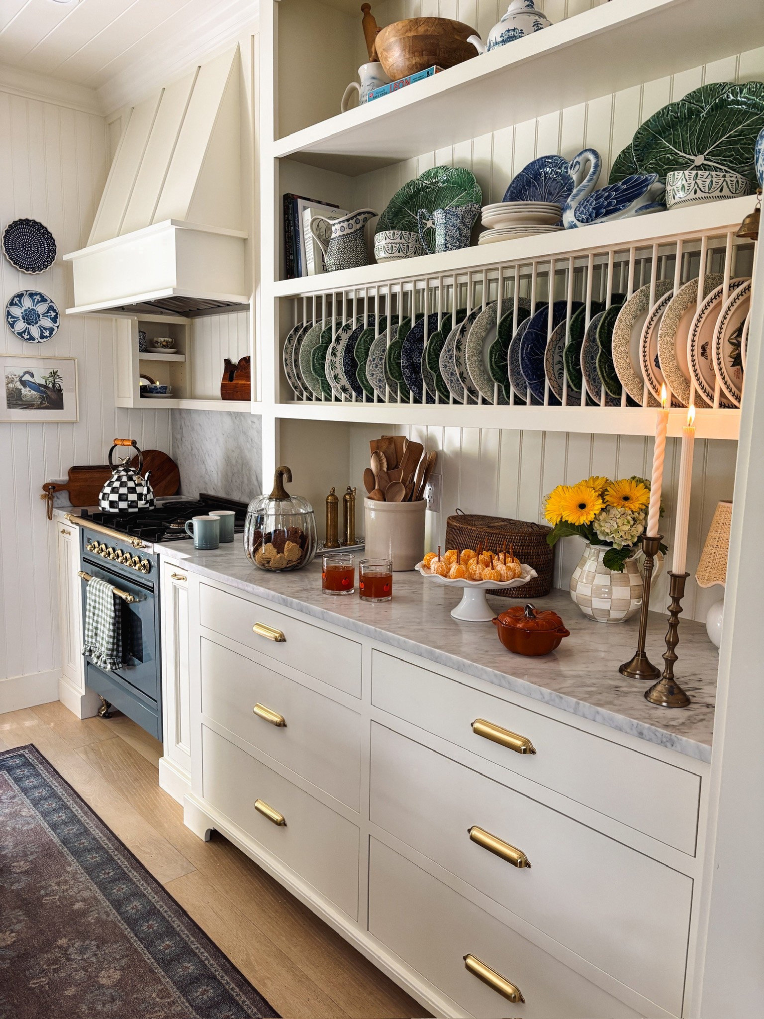 Fall kitchen - pumpkin terrarium and cocotte, washable rug, blue range, checkered kettle, taper candles and more

#LTKSaleAlert #LTKHome #LTKSeasonal
