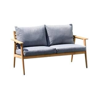 Amazonia Duncan Teak Outdoor Sofa with Grey Cushions | The Home Depot