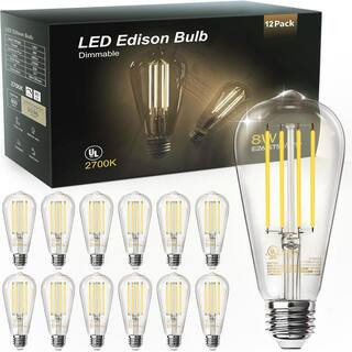 12 Pack Vintage 8W ST58 LED Edison Bulbs, Dimmable, 60W Equivalent, 800LM, 2700K Warm White, E26 Base | The Home Depot
