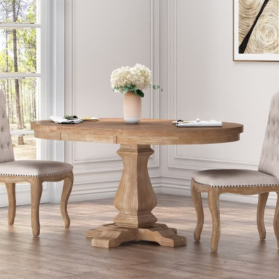 Christopher Knight Home Castner Rustic Expandable Oval Dining Table with Rubberwood Pedestal Base, Brown | Target